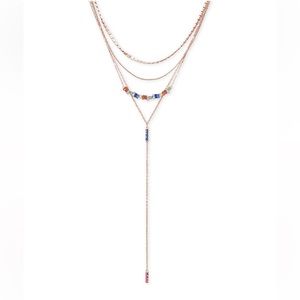 Guess Gold-Tone Multicolor Crystal Multi-Row Lariat Necklace, 19" + 2" extender